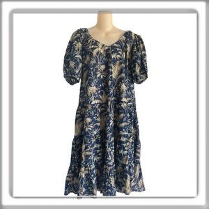 La Vie Rebecca Taylor Floral Tiered Midi Dress Blue Gold Pockets Size Large